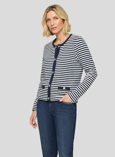 Rabe Blue & White Round Neck Long Sleeve Cardigan 56-114229