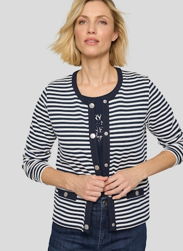 Rabe Blue & White Round Neck Long Sleeve Cardigan 56-114229