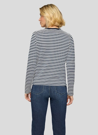 Rabe Blue & White Round Neck Long Sleeve Cardigan 56-114229