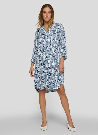 Rabe Blue & White Print V-Neck Tunic Dress