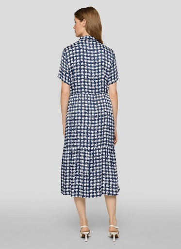 Rabe Blue & White Block Print Midi Shirt Dress with Short Sleeves
