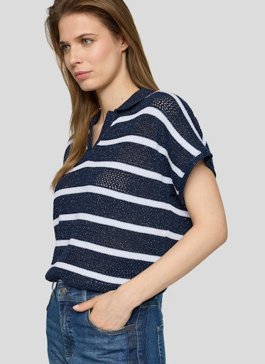 Rabe Pacific Blue & White Stripe Short Sleeve Polo