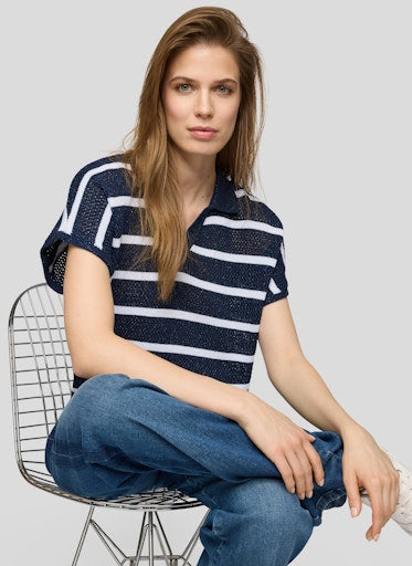Rabe Pacific Blue & White Stripe Short Sleeve Polo