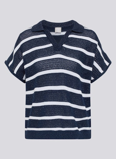 Rabe Pacific Blue & White Stripe Short Sleeve Polo