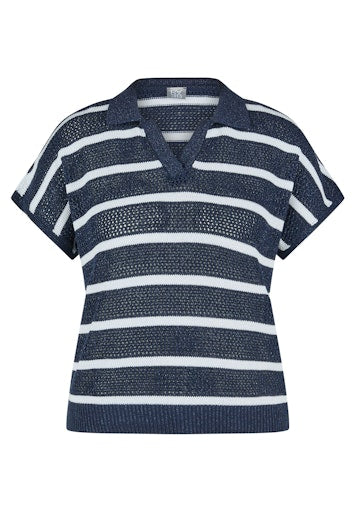 Rabe Pacific Blue & White Stripe Short Sleeve Polo