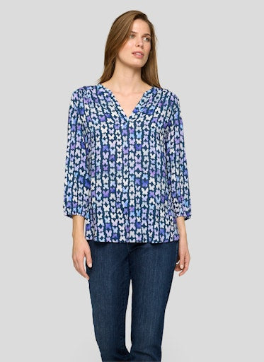 Rabe Butterfly Print Viscose Top – Loose Fit V-Neck Blouse, 3/4 Sleeves 56-114102