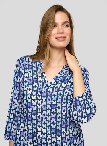 Rabe Butterfly Print Viscose Top – Loose Fit V-Neck Blouse, 3/4 Sleeves 56-114102