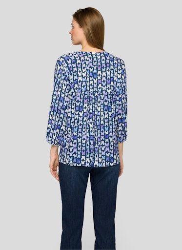 Rabe Butterfly Print Viscose Top – Loose Fit V-Neck Blouse, 3/4 Sleeves 56-114102