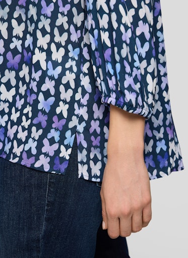Rabe Butterfly Print Viscose Top – Loose Fit V-Neck Blouse, 3/4 Sleeves 56-114102
