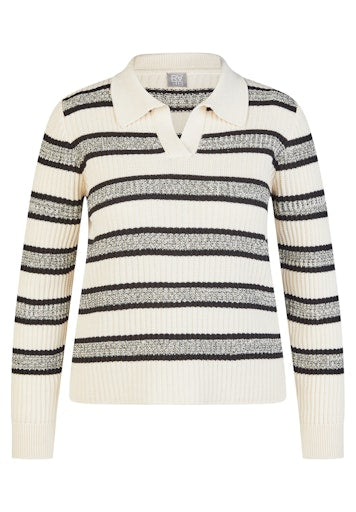 Rabe Alabaster Stripe Polo Knit Long Sleeve Sweater 56-115603