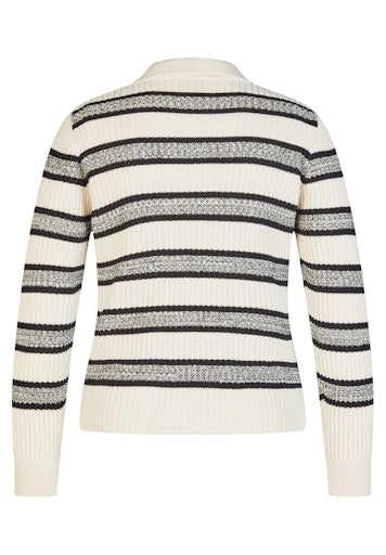 Rabe Alabaster Stripe Polo Knit Long Sleeve Sweater 56-115603