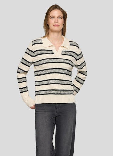 Rabe Alabaster Stripe Polo Knit Long Sleeve Sweater 56-115603