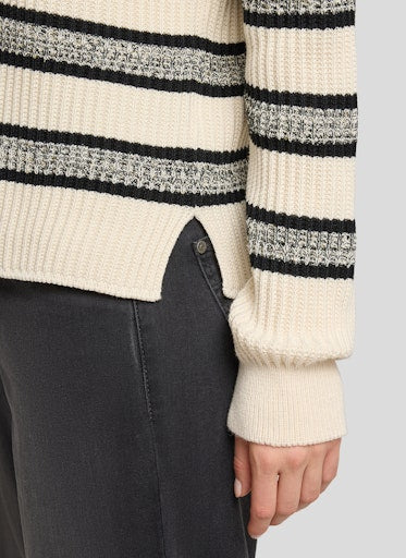 Rabe Alabaster Stripe Polo Knit Long Sleeve Sweater 56-115603