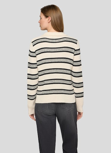 Rabe Alabaster Stripe Polo Knit Long Sleeve Sweater 56-115603