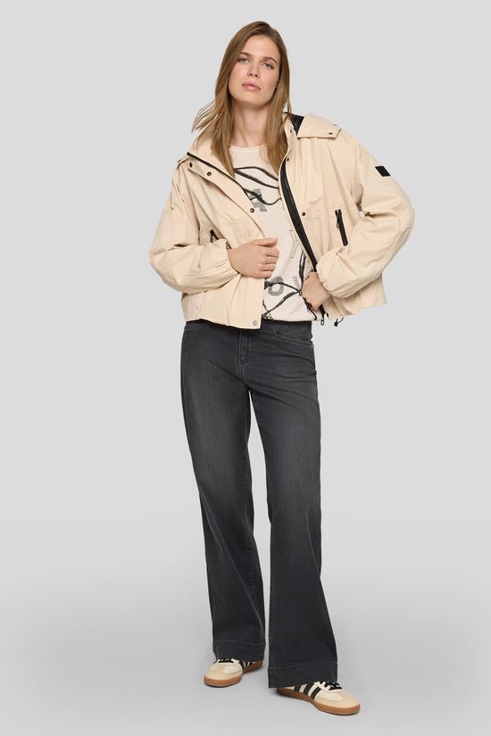 Rabe Cappuccino Hooded Outdoor Jacket – Concealed Button Front with Zipped Pockets 56-115821