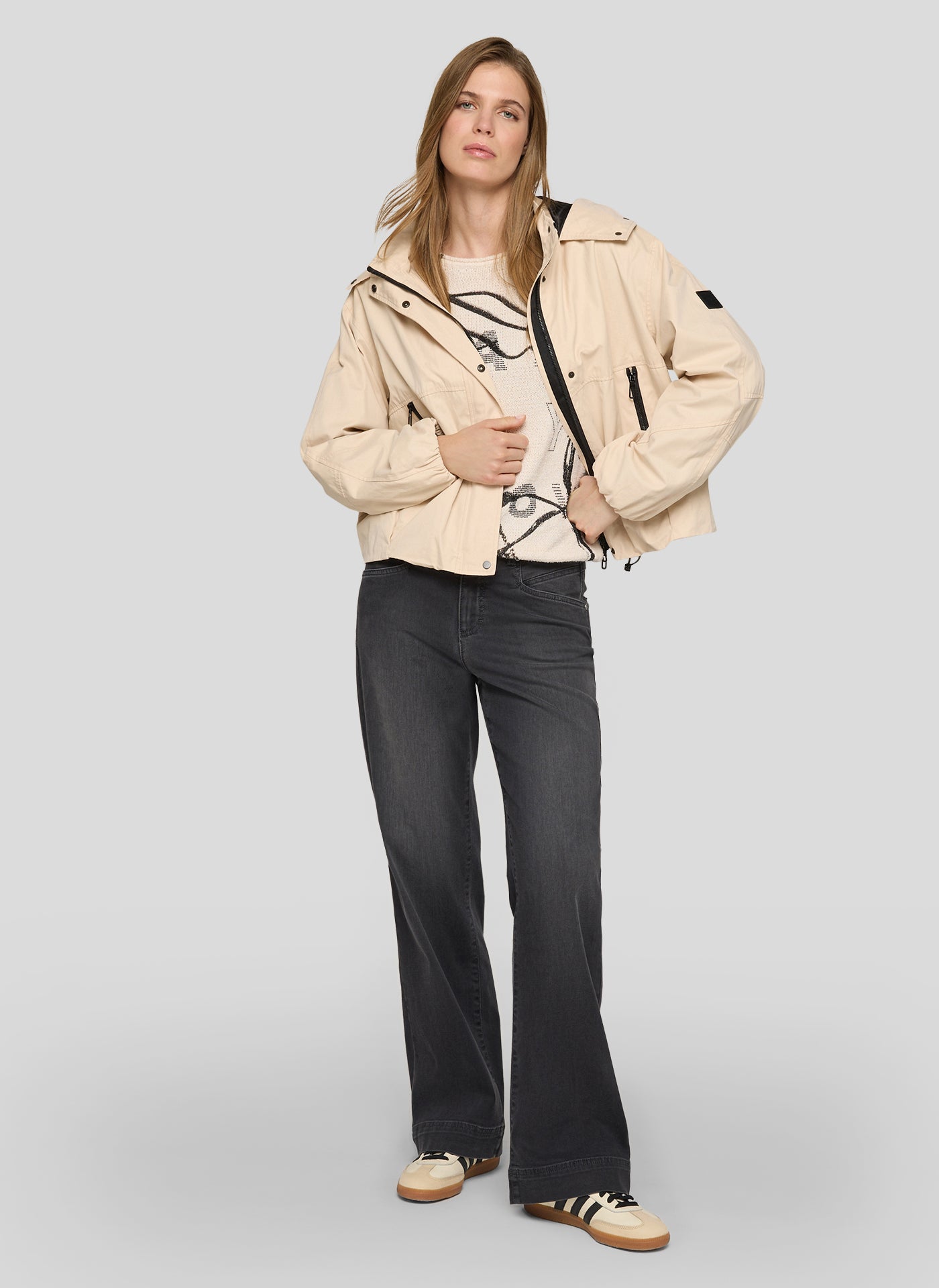 Rabe Cappuccino Hooded Outdoor Jacket – Concealed Button Front with Zipped Pockets 56-115821