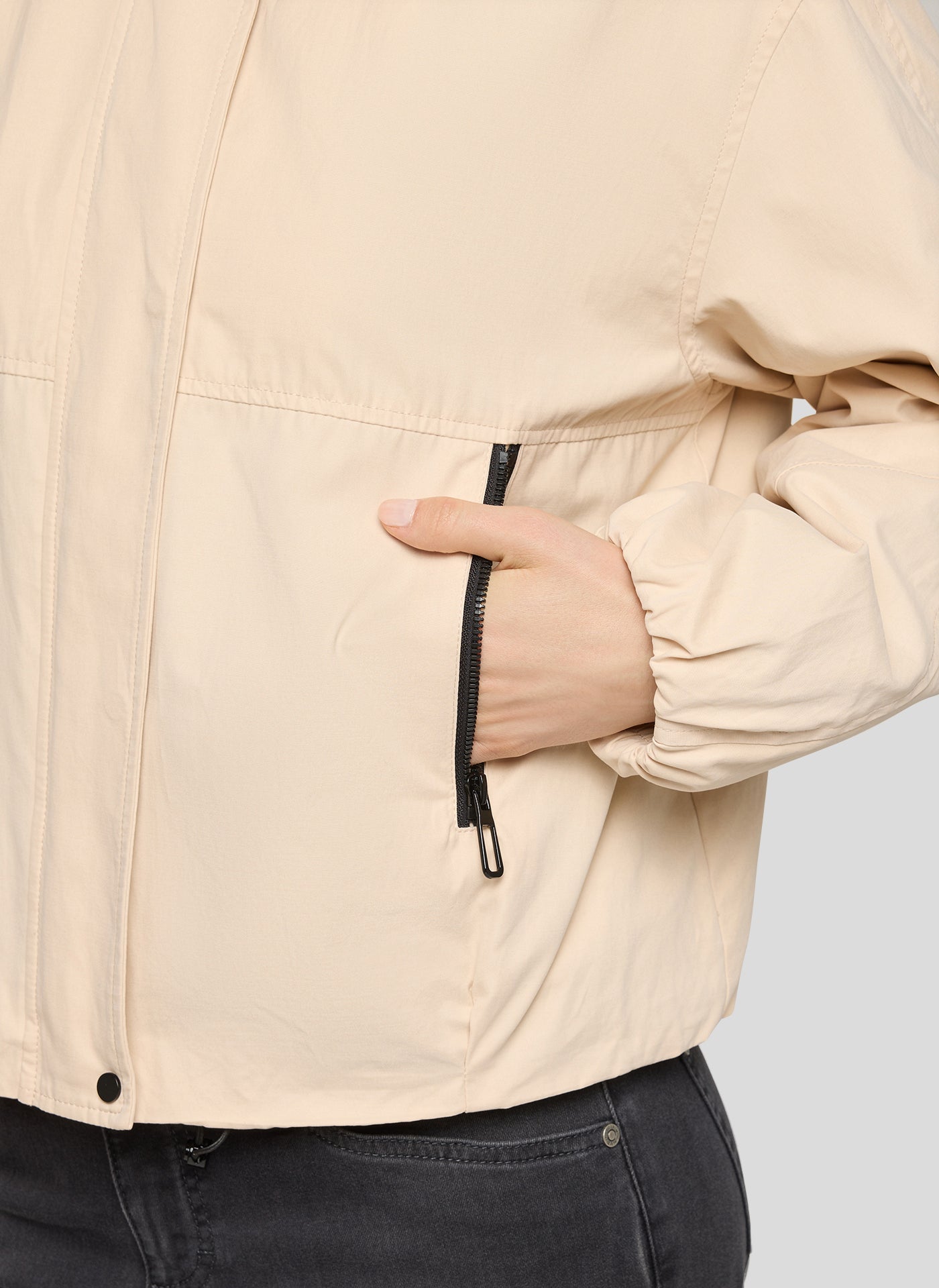 Rabe Cappuccino Hooded Outdoor Jacket – Concealed Button Front with Zipped Pockets 56-115821