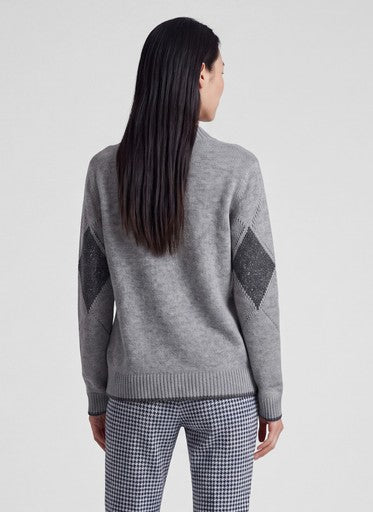 Rabe Silver Grey Diamond Pattern Turtleneck Sweater