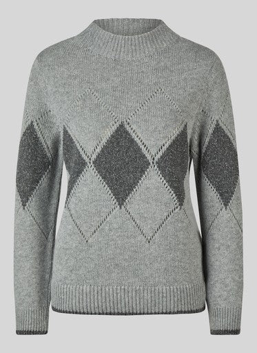 Rabe Silver Grey Diamond Pattern Turtleneck Sweater