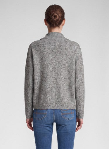 Rabe Slate High Neck Knit Top with Fold-Over Collar & Shoulder Buttons