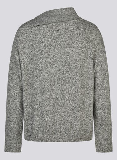 Rabe Slate High Neck Knit Top with Fold-Over Collar & Shoulder Buttons