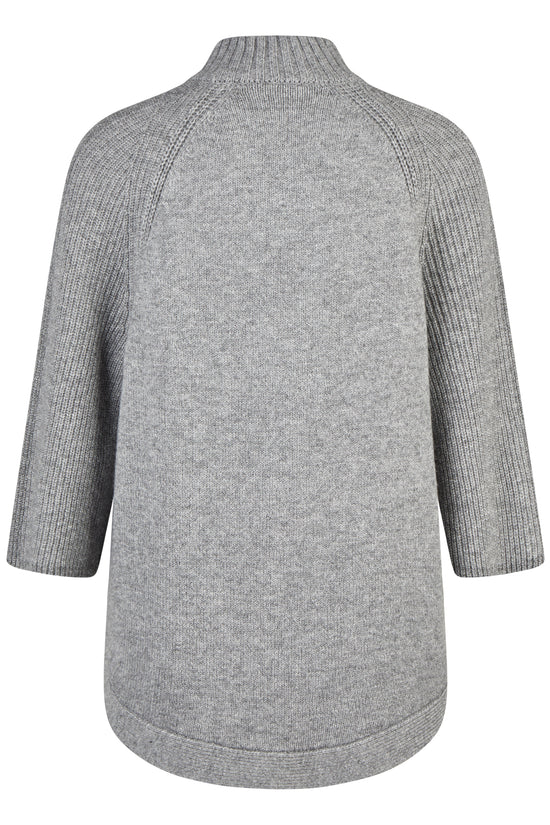 Rabe Grey Wool Blend Relaxed Fit Cardigan – 3/4 Sleeve High Neck