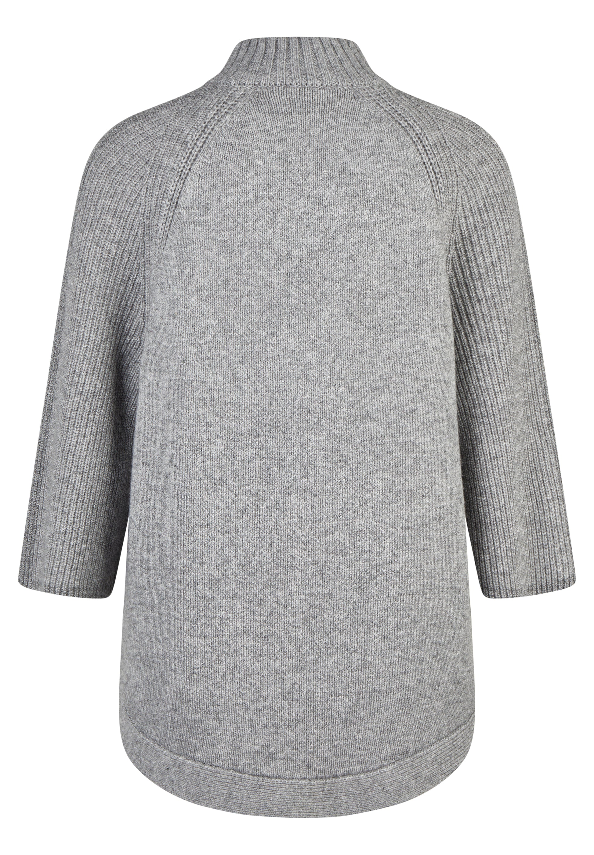 Rabe Grey Wool Blend Relaxed Fit Cardigan – 3/4 Sleeve High Neck
