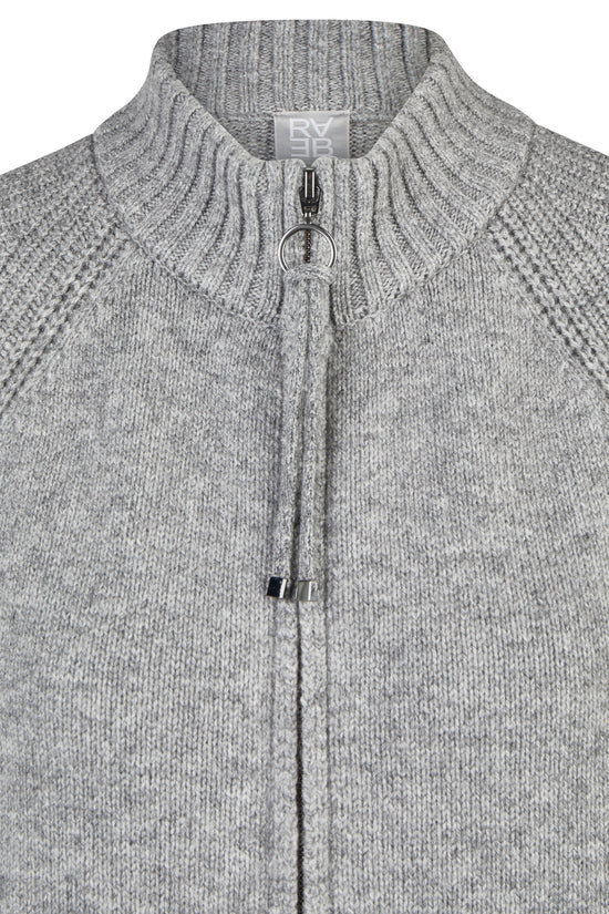 Rabe Grey Wool Blend Relaxed Fit Cardigan – 3/4 Sleeve High Neck