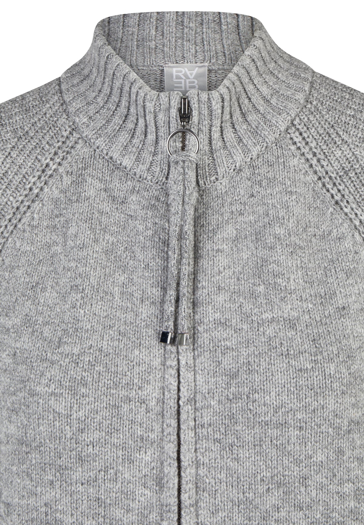 Rabe Grey Wool Blend Relaxed Fit Cardigan – 3/4 Sleeve High Neck