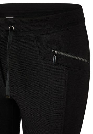 Rabe Black Slim Leg Short Length Stretch Trousers with Elasticated Drawstring Waist