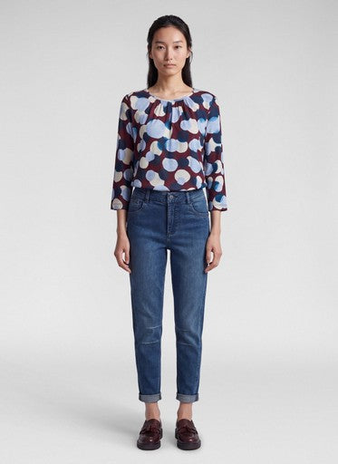 Rabe Merlot Patterned Cotton Top – Round Neck, 3/4 Sleeve