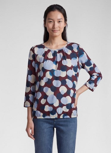 Rabe Merlot Patterned Cotton Top – Round Neck, 3/4 Sleeve