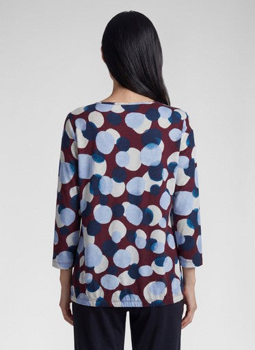 Rabe Merlot Patterned Cotton Top – Round Neck, 3/4 Sleeve