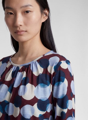 Rabe Merlot Patterned Cotton Top – Round Neck, 3/4 Sleeve