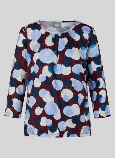Rabe Merlot Patterned Cotton Top – Round Neck, 3/4 Sleeve