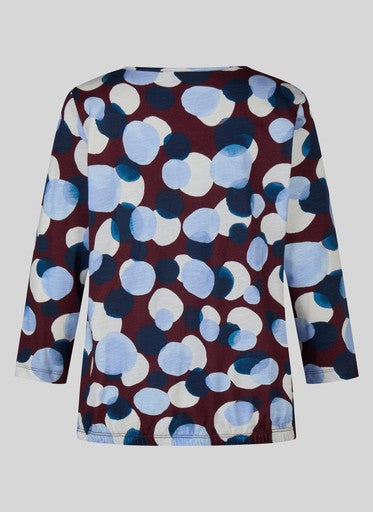 Rabe Merlot Patterned Cotton Top – Round Neck, 3/4 Sleeve