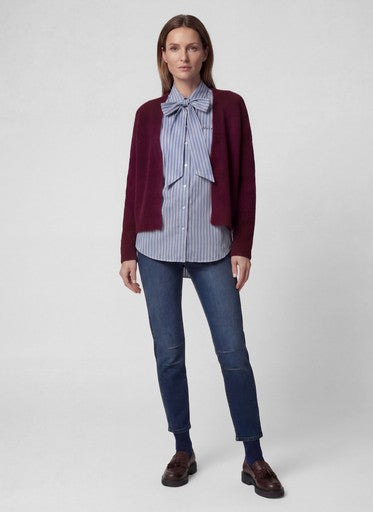 Rabe Merlot Wool Blend Cropped Cardigan with Open V Neck