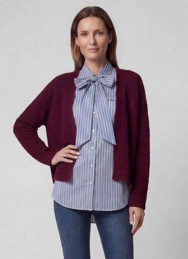 Rabe Merlot Wool Blend Cropped Cardigan with Open V Neck
