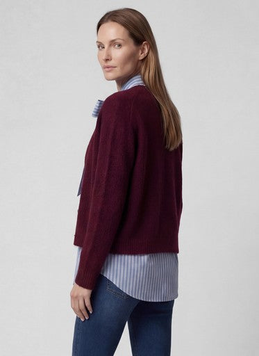 Rabe Merlot Wool Blend Cropped Cardigan with Open V Neck