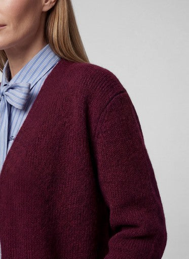 Rabe Merlot Wool Blend Cropped Cardigan with Open V Neck