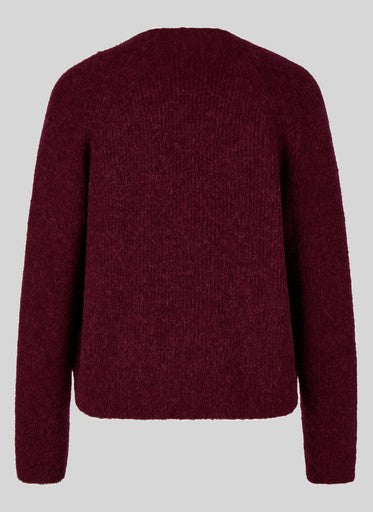 Rabe Merlot Wool Blend Cropped Cardigan with Open V Neck
