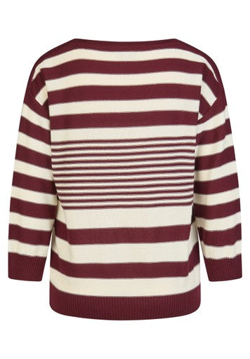 Rabe Merlot & Cream Stripe Cotton Blend Sweater 3/4 Sleeve