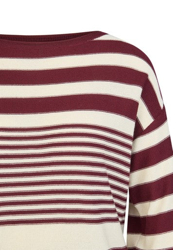 Rabe Merlot & Cream Stripe Cotton Blend Sweater 3/4 Sleeve