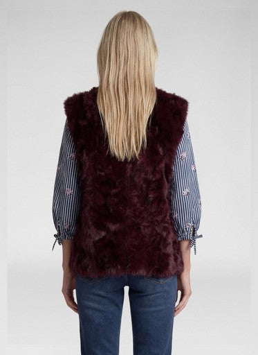 Rabe Merlot Faux Fur Gilet with Zip Fastening & Pockets
