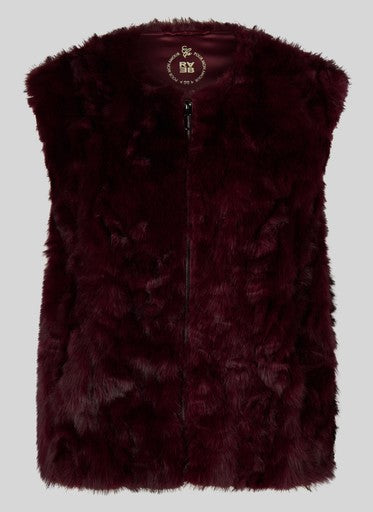 Rabe Merlot Faux Fur Gilet with Zip Fastening & Pockets