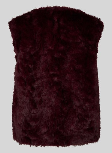 Rabe Merlot Faux Fur Gilet with Zip Fastening & Pockets