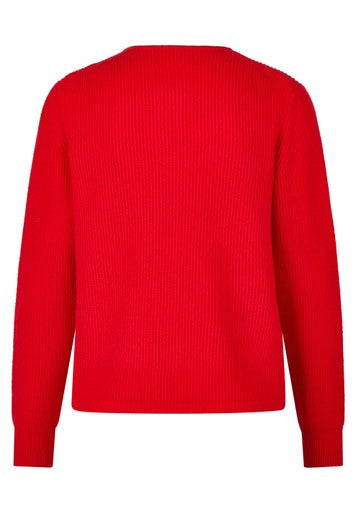 Rabe Chilli Red Ribbed Knit Cardigan – Round Neck Long Sleeve Button Front