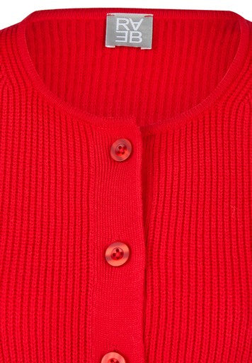 Rabe Chilli Red Ribbed Knit Cardigan – Round Neck Long Sleeve Button Front
