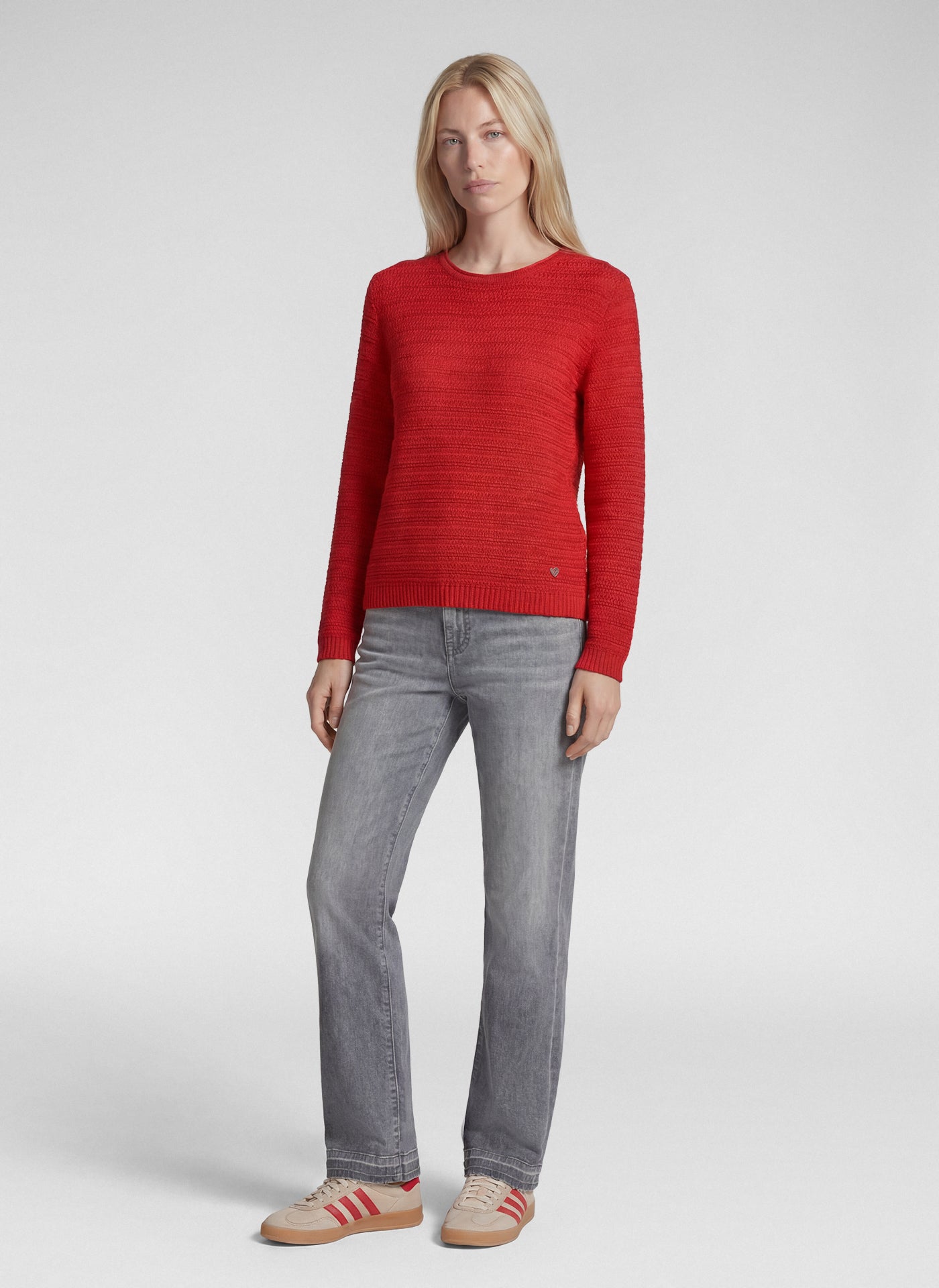 Rabe Chilli Red Cotton Blend Crew Neck Long Sleeve Sweater