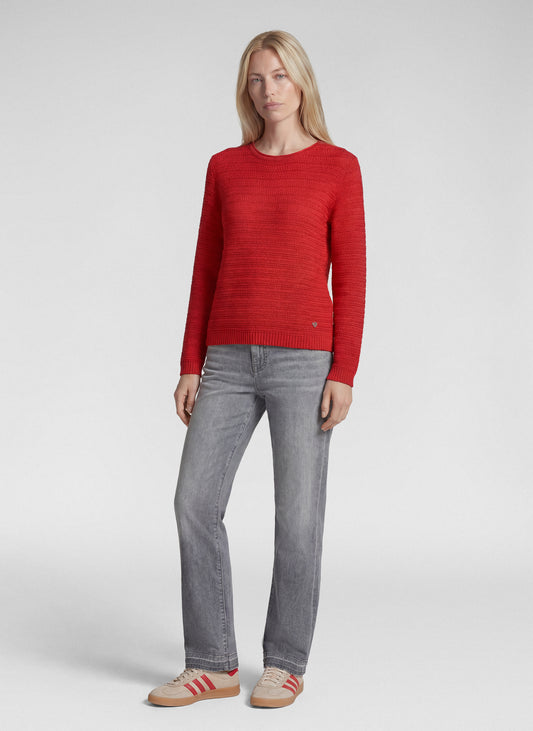 Rabe Chilli Red Cotton Blend Crew Neck Long Sleeve Sweater